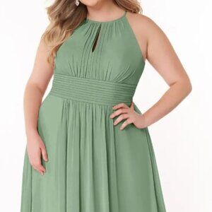 Azazie Sage Green Halter Chiffon Bridesmaid Dress- Matcha